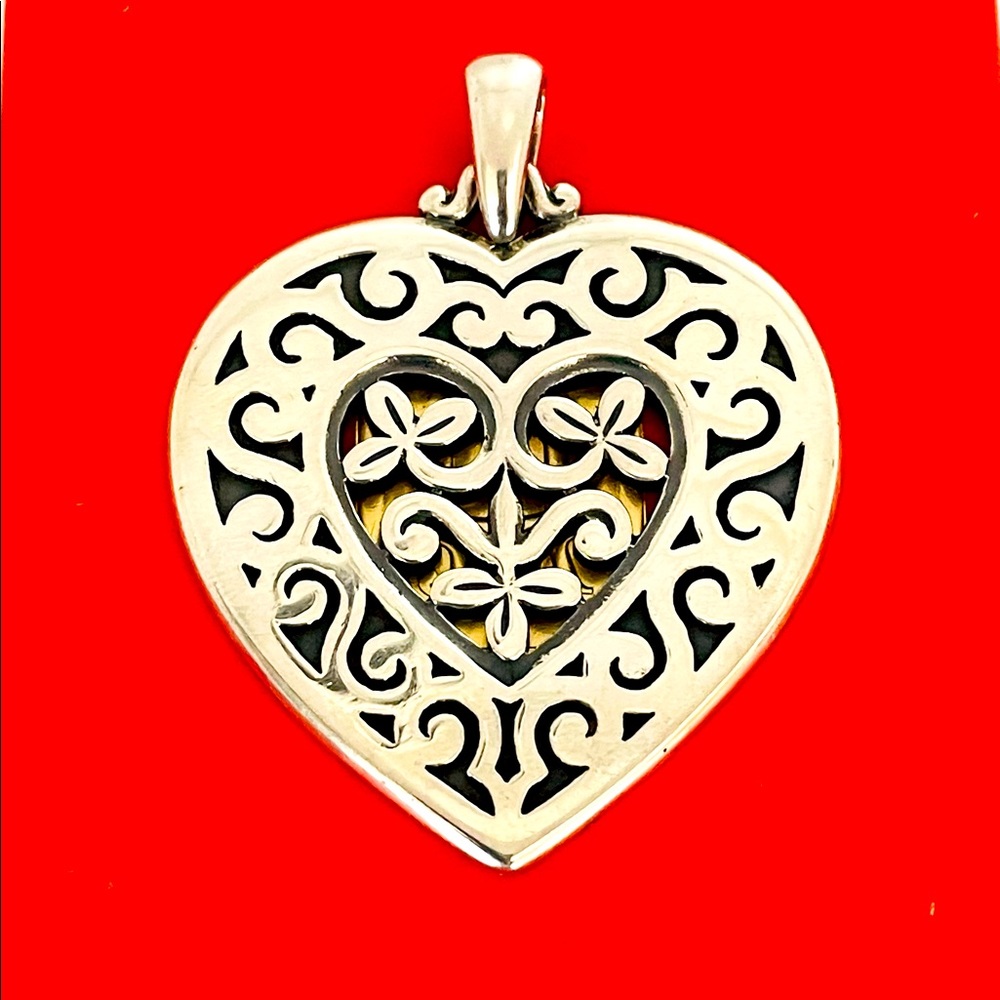 James Avery Retired Openwork Heart Pendant LARGE 2" Plant Flowers 17.06 Grams